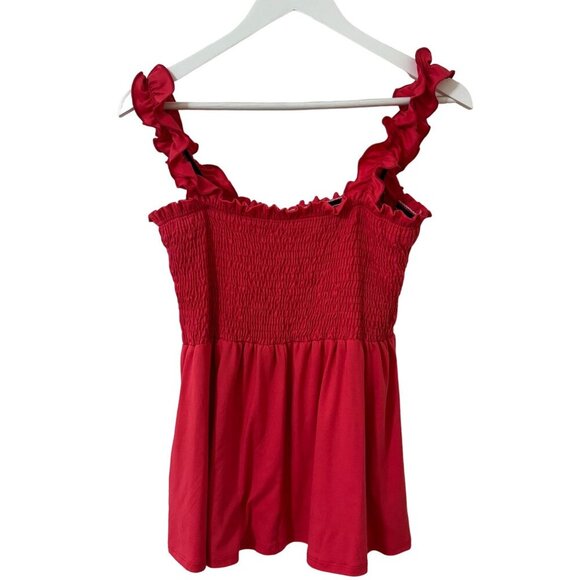 White Birch Pink Smocked Flowy Womens Top Ruffled Straps Small - Picture 10 of 14